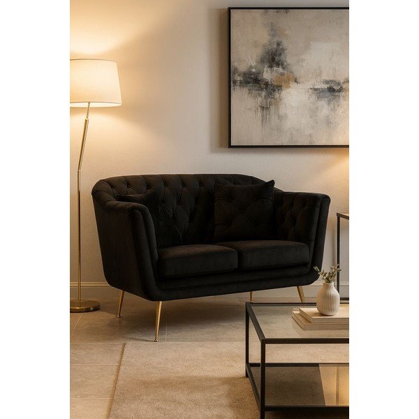 Canapea neagră cu tapițerie din catifea 130 cm Budapest – Mauro Ferretti-image-1