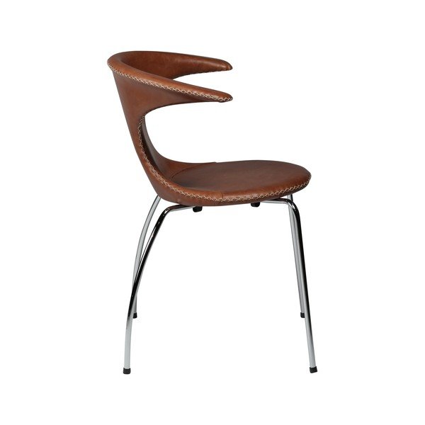 Scaun din piele moale cu picioare metalice DAN-FORM Denmark Flair, maro-image-1