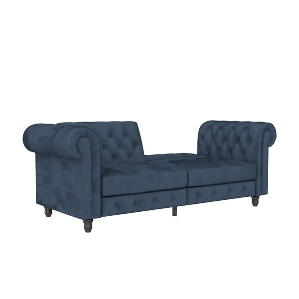 Canapea albastru-închis extensibilă cu tapițerie din catifea 236 cm Felix – Støraa-image-1