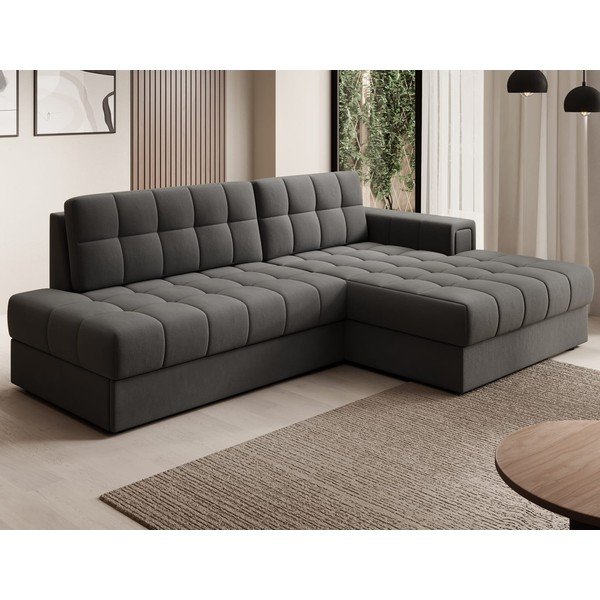 Colțar taupe extensibil cu tapițerie din catifea (cu colț pe partea dreaptă/cu șezlong) Blezalt – ELTAP-image-3