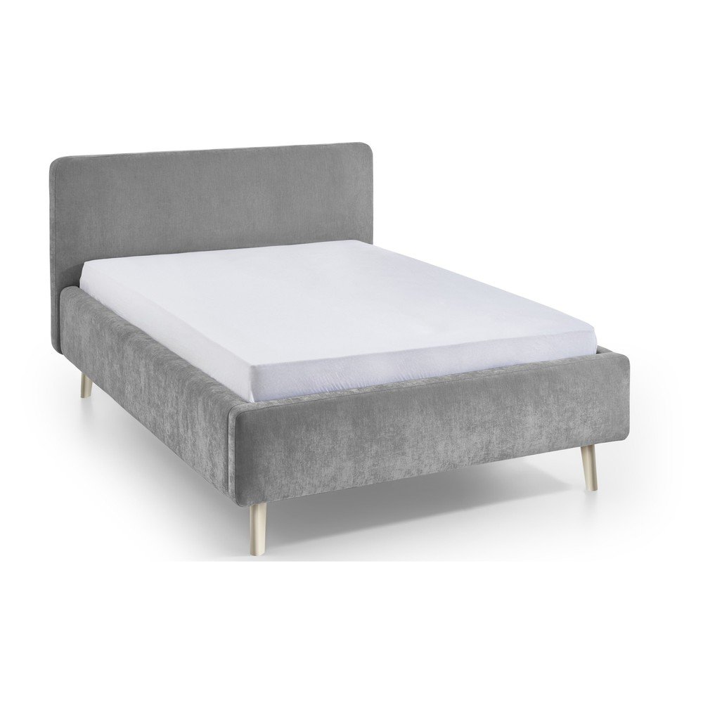 Pat matrimonial gri tapitat cu somiera 140x200 cm Mattis – Meise Möbel