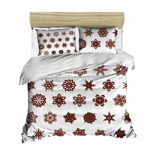 Lenjerie de pat cu cearșaf Christmas Snowlakes White, 200 x 220 cm