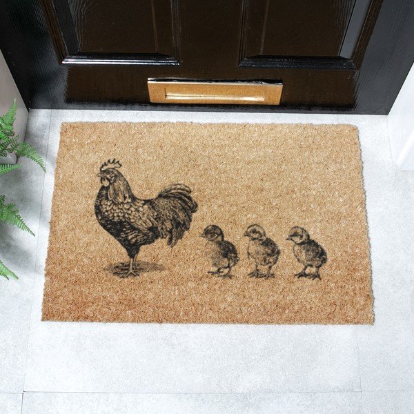 Covoraș de intrare din fibre de nucă de cocos 40x60 cm Chickens and Chicks – Artsy Doormats-image-2