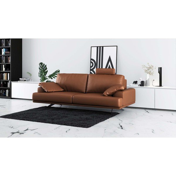 Canapea maro coniac cu tapițerie din piele 220 cm Prado – MESONICA-image-1