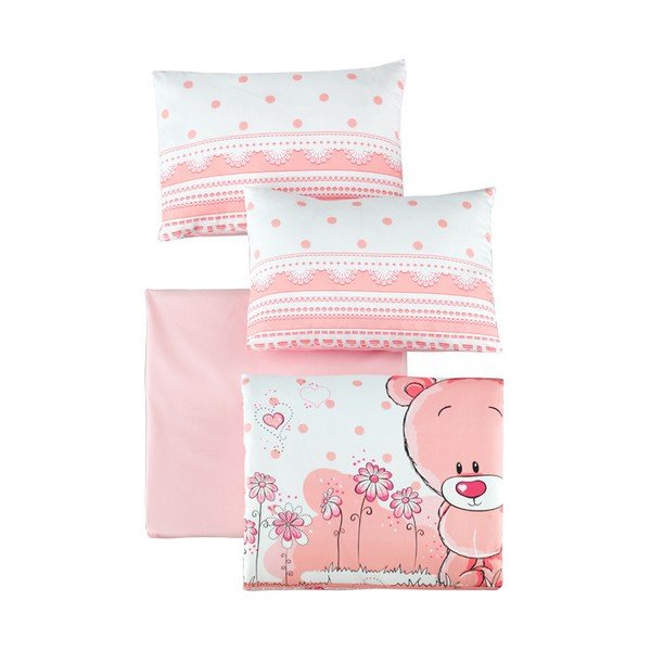 Lenjerie de pat pentru copii roz din bumbac ranforcé pentru pătuț cu cearceaf inclus, cu 4 piese 100x150 cm Pinky – Mijolnir-image-2