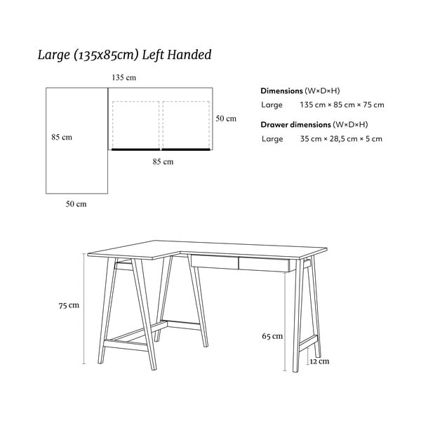 Birou cu blat alb 85x135 cm Luka – Ragaba-image-4
