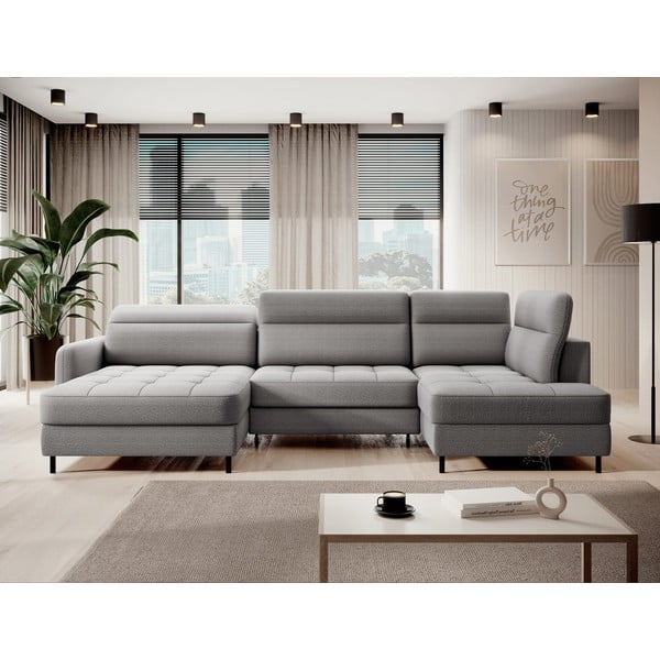 Colțar gri deschis extensibil/cu spațiu de depozitare cu tapițerie din catifea (cu colț pe partea dreaptă/în formă de "U") Berrto – ELTAP-image-1