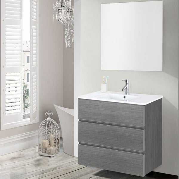 Dulăpior baie cu lavoar și oglindă Nayade, nuanță de gri, 70 cm