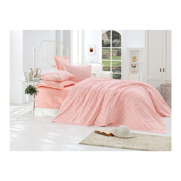 Cuvertură, lenjerie de pat și cearșaf din bumbac Lolita, 220 x 240 cm, roz