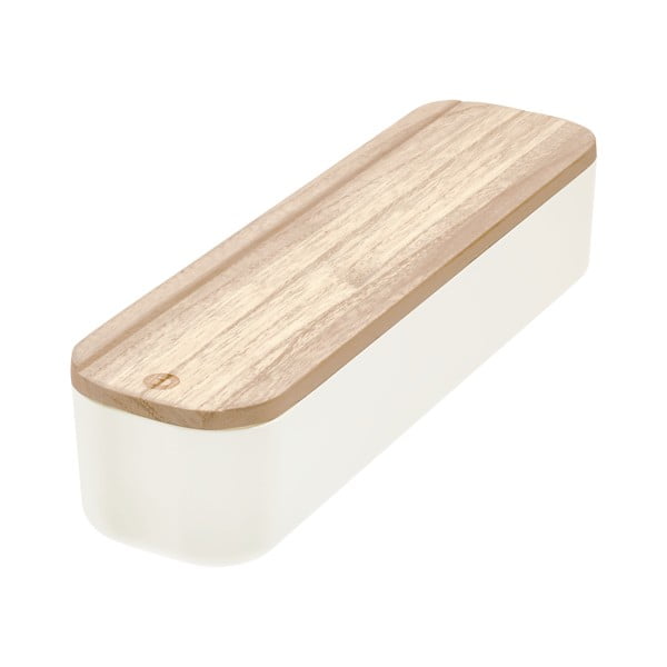 Cutie depozitare cu capac din lemn paulownia iDesign Eco, 9 x 36,5 cm, alb