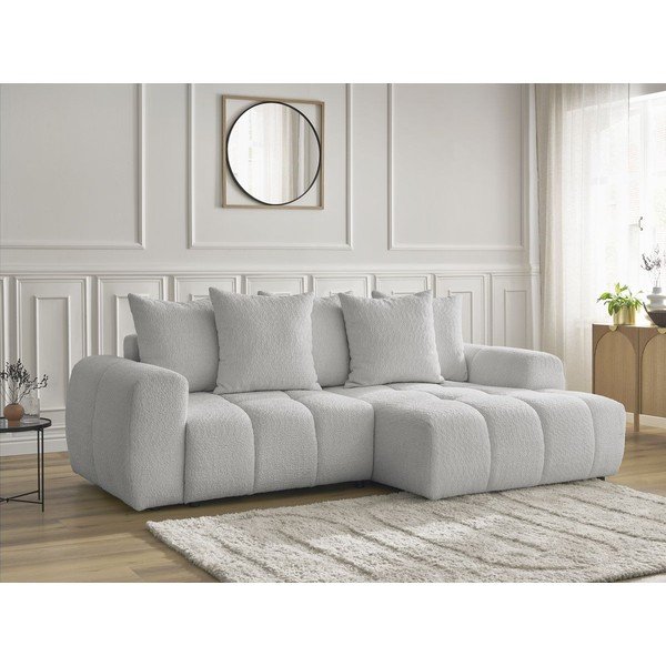 Colțar gri deschis extensibil/cu spațiu de depozitare cu tapițerie din țesătură bouclé (cu colț pe partea dreaptă/cu șezlong) Roxelane – Bobochic Paris-image-3