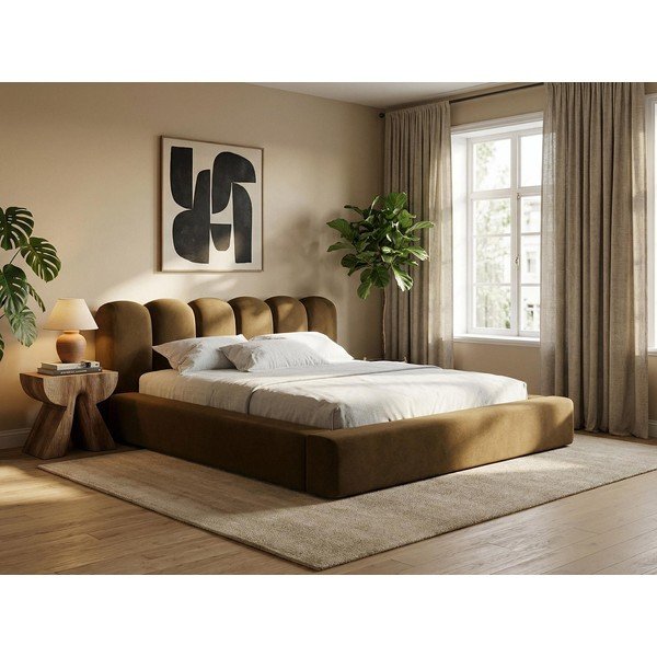 Pat matrimonial gri închis tapițat cu spațiu de depozitare cu somieră 140x200 cm Mano – Makamii-image-1