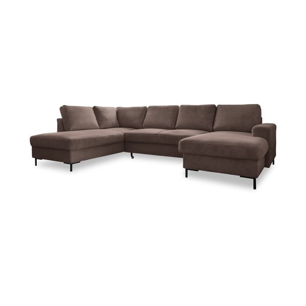 Colțar maro extensibil cu tapițerie din catifea reiată  (cu colț pe partea stângă ) Lofty Lilly – Miuform