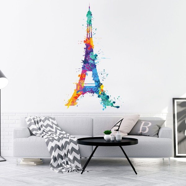 Autocolant de perete Ambiance Eiffel Tower Design Watercolor, 105 x 60 cm-image-1