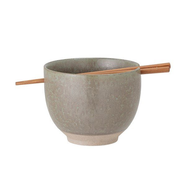 Bol din gresie ceramică și bețișoare Bloomingville Masami, ø 13 cm, gri-image-3