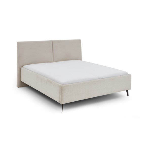 Pat matrimonial bej tapițat cu spațiu de depozitare cu somieră 180x200 cm Lando – Meise Möbel-image-4