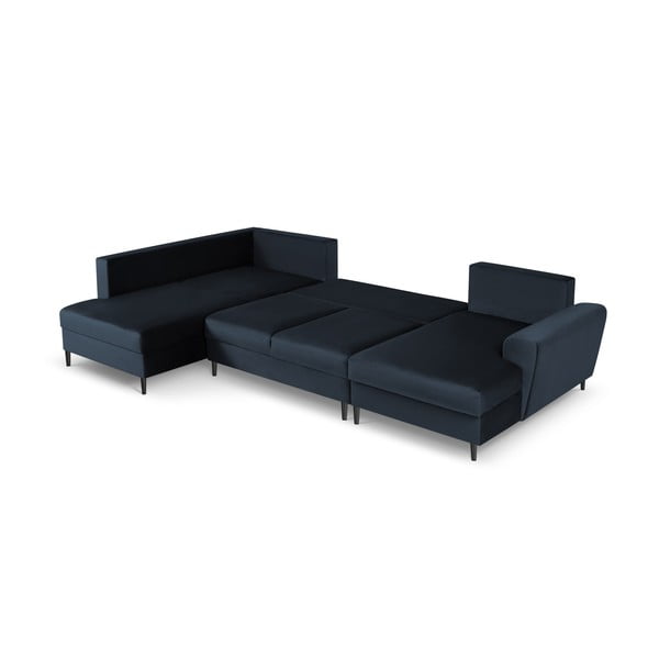 Colțar albastru închis extensibil, cu spațiu de depozitare cu tapițerie din catifea (cu colț pe partea stângă, în formă de "U") Kyoto – Cosmopolitan Design-image-2