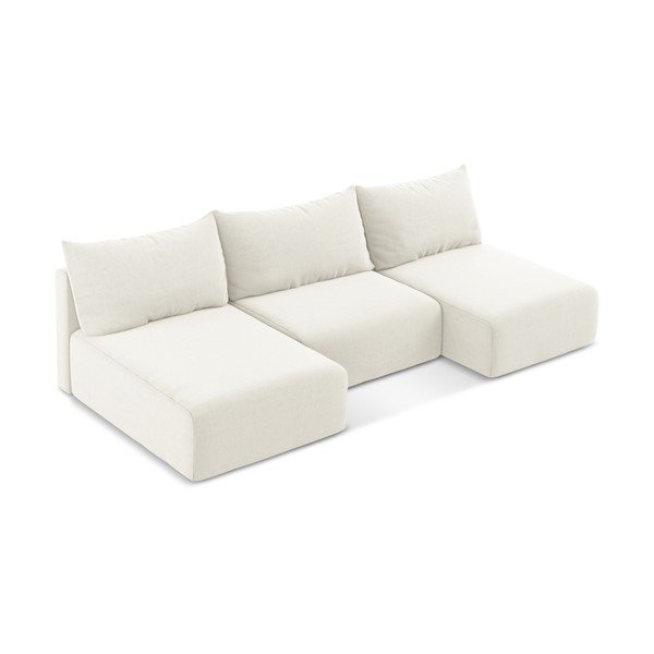 Colțar crem extensibil/cu spațiu de depozitare cu tapițerie din catifea (în formă de "U") Kalena – Makamii-image-3