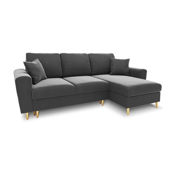 Colțar gri deschis extensibil, cu spațiu de depozitare cu tapițerie din catifea Kyoto – Cosmopolitan Design