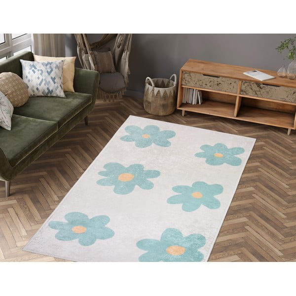 Covor pentru copii verde mentă/fildeș lavabil 60x100 cm Cute Flowers Green – Vitaus-image-1