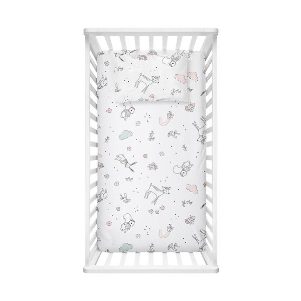 Cearceaf pentru copii alb din bumbac ranforcé pentru pătuț cu elastic 70x120 cm Flowers – Mijolnir