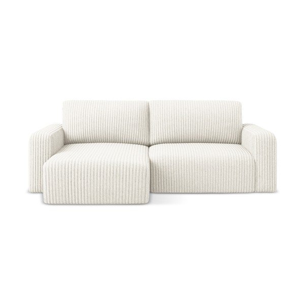 Colțar crem extensibil/cu spațiu de depozitare cu tapițerie din catifea reiată  (cu colț pe partea stângă/cu șezlong) Kona – Makamii