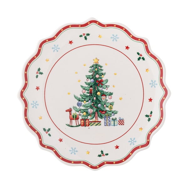 Farfurie roșie-crem pentru servire din ceramică ø 17 cm, cu model de Crăciun Naive – Bloomingville