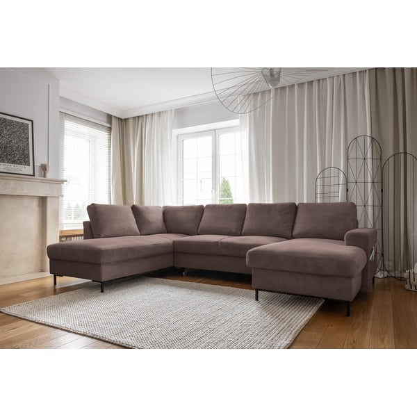 Colțar maro extensibil cu tapițerie din catifea reiată  (cu colț pe partea stângă ) Lofty Lilly – Miuform-image-3