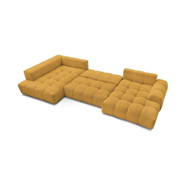 Colțar galben muștar extensibil/cu spațiu de depozitare cu tapițerie din chenille (cu colț pe partea stângă/în formă de "U") Everest – Bobochic Paris-image-4