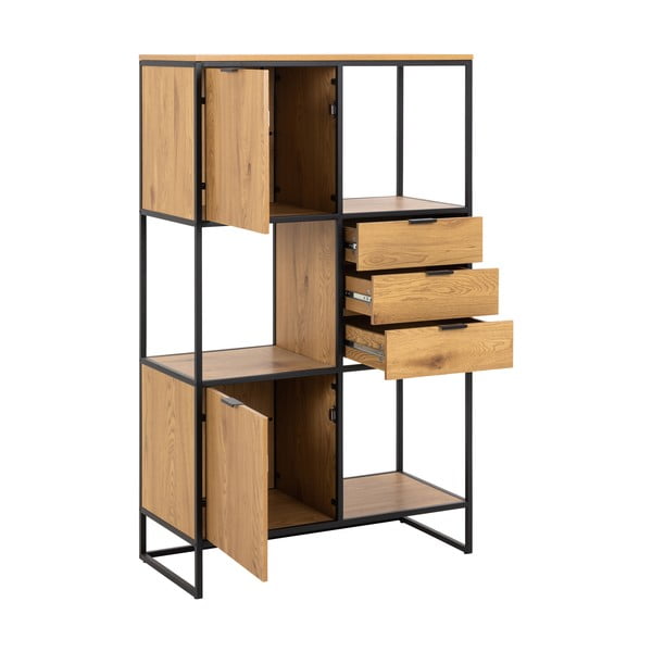 Bibliotecă neagră în decor de stejar 85x141 cm Swindon - Actona-image-3