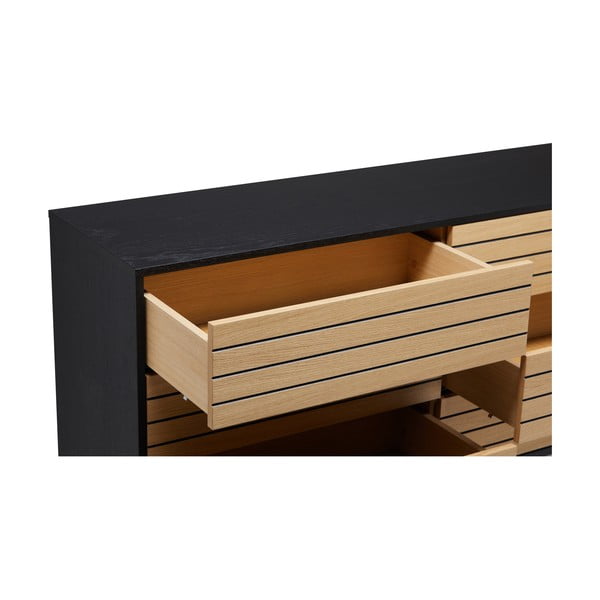 Comodă neagră/în culoare naturală joasă cu aspect de lemn de stejar 140x84 cm Stripe – Woodman-image-1