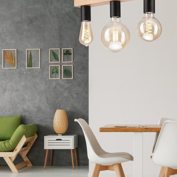 Plafonieră neagră/în culoare naturală - LAMKUR-image-1