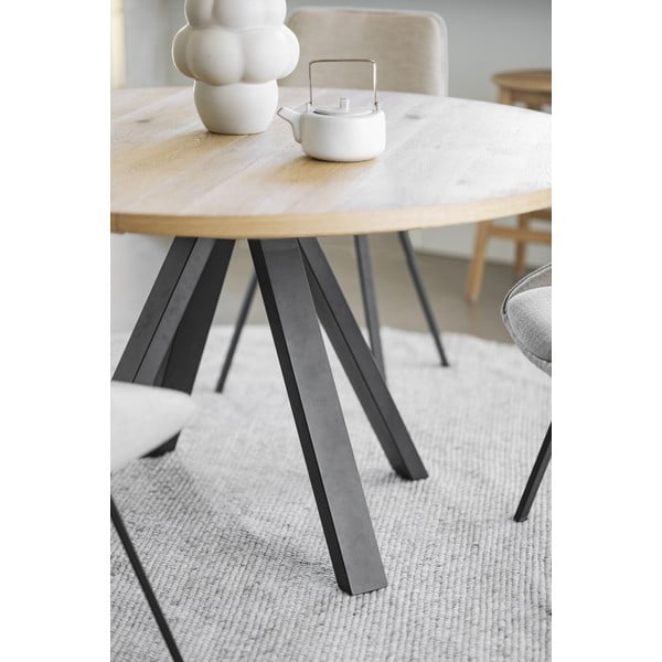 Masă de dining natural  rotundă extensibilă cu aspect de lemn de stejar ø 135 cm Maddock – Rowico-image-1