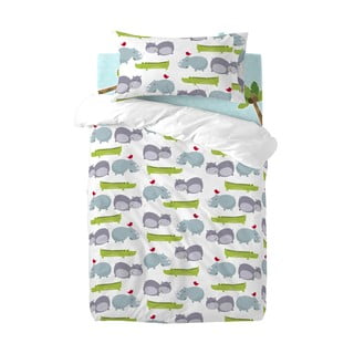 Lenjerie de pat din bumbac pentru copii, pentru pat de o persoană Mr. Fox Hippo, 100 x 120 cm