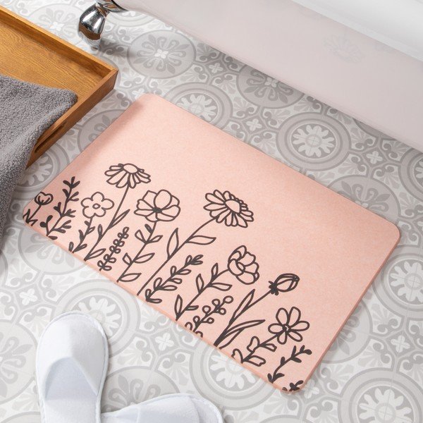 Covoraș de baie roz deschis din diatomit 39x60 cm Floral Lines – Artsy Doormats-image-1