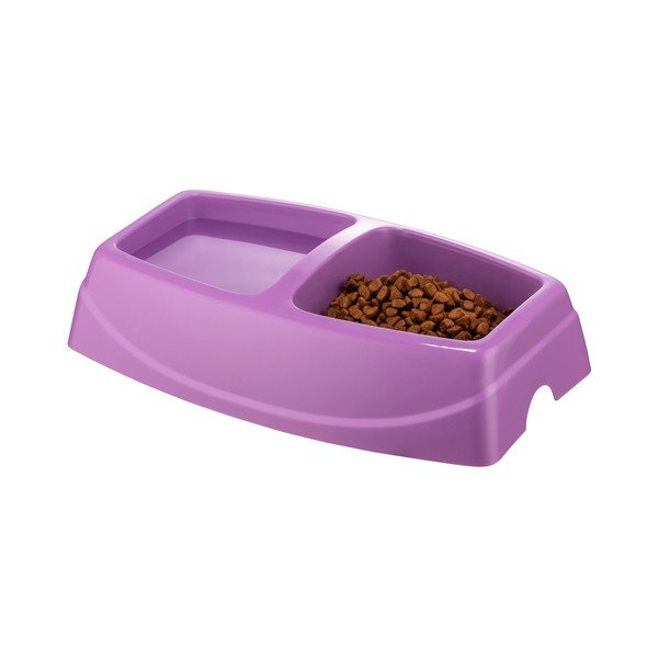 Bol dublu violet pentru câini Petpetite, 23,5 x 15,5 cm