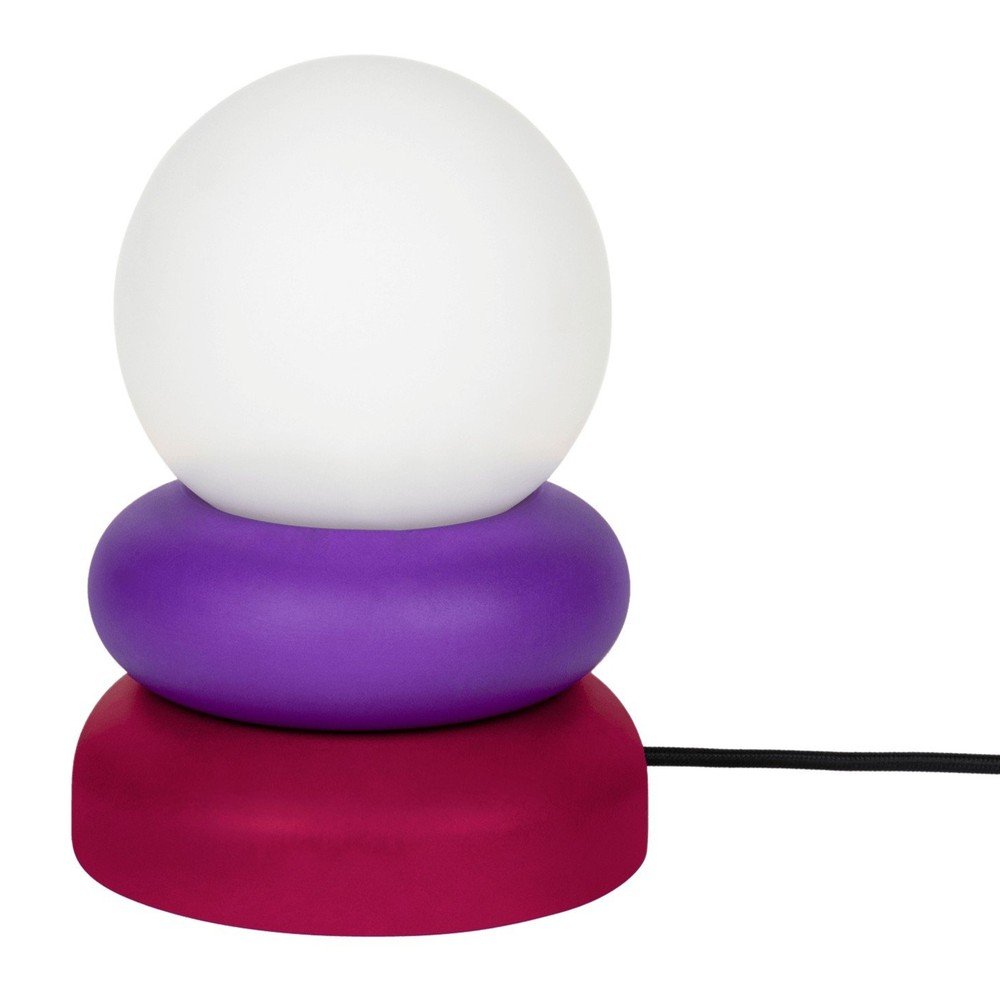 Veioză roșie/mov din lemn masiv cu abajur din sticlă (înălțime 24 cm) Otem – noo.ma