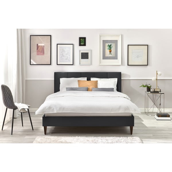 Pat matrimonial 160x200 cm gri antracit tapițat cu somieră Vivara – Bobochic Paris-image-4