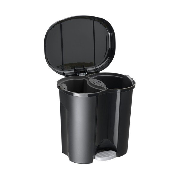 Coș de gunoi negru cu pedală din plastic reciclat 20 l Duo - Rotho-image-1
