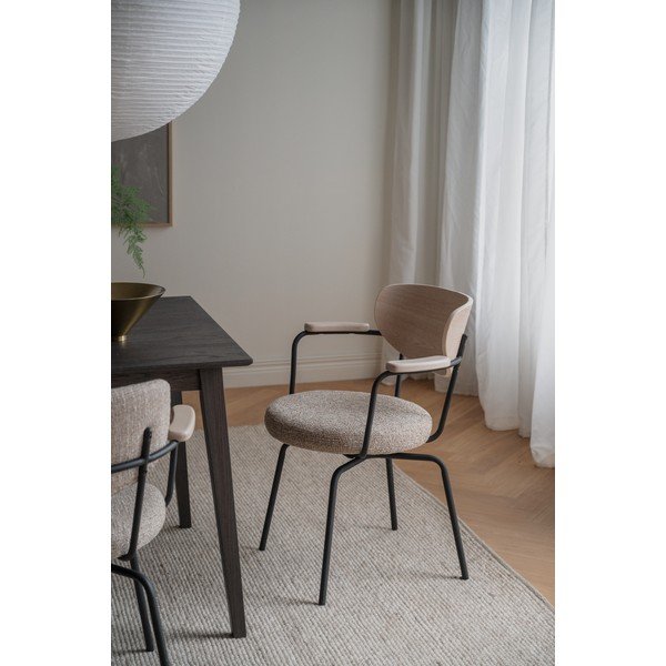 Scaun de dining negru/bej cu cotiere din metal Merrick – Rowico-image-1