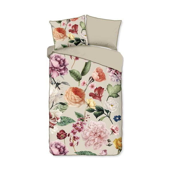 Lenjerie de pat bej din bumbac satinat pentru pat de o persoană, extinsă 140x220 cm Fiori – Descanso