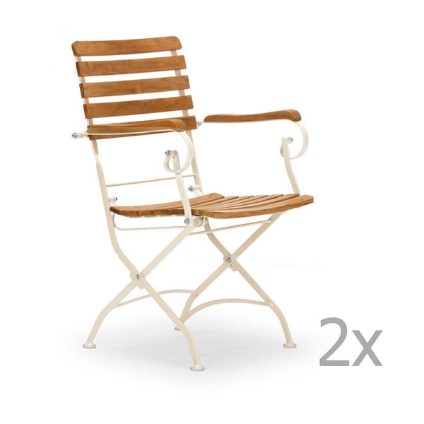 Set 2 scaune de grădină din lemn de salcâm și cu structură albă SOB