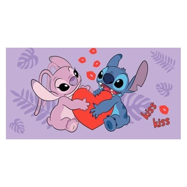 Prosop  pentru copii mov din bumbac 70x140 cm Lilo and Stitch "Kiss" – Jerry Fabrics