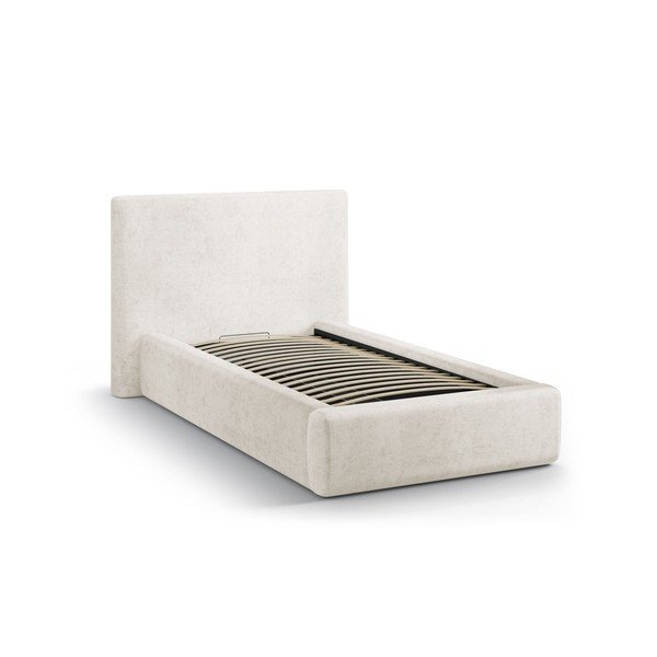Pat crem tapițat cu spațiu de depozitare cu somieră 90x200 cm Amy – Micadoni -image-2