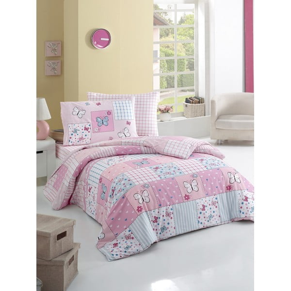 Lenjerie de pat cu husă de saltea Butterfly, 160 x 220 cm, roz