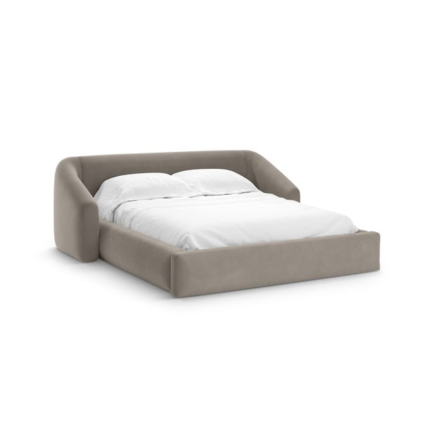 Pat matrimonial maro deschis tapițat cu spațiu de depozitare cu somieră 200x200 cm Campi – Cosmopolitan Design