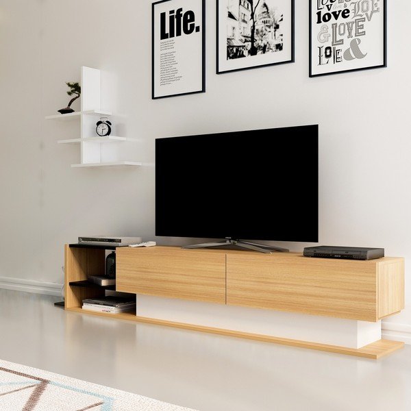 Set mobilier TV alb/natural 180x40 cm Liza - Kalune Design-image-1