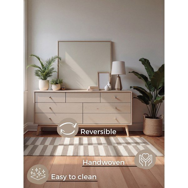 Covor alb/gri reversibil/țesut manual din lână 80x150 cm Vika – Hanse Home-image-4