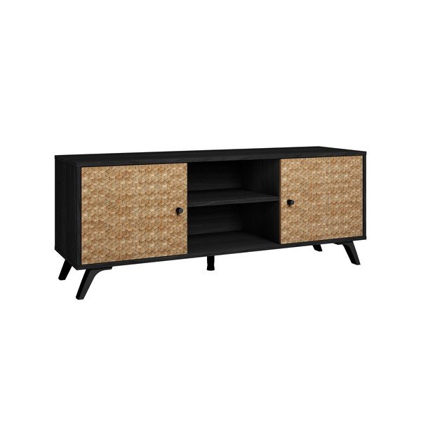 Comodă TV neagră cu aspect de lemn exotic 136x53 cm Hanoi - Marckeric-image-3
