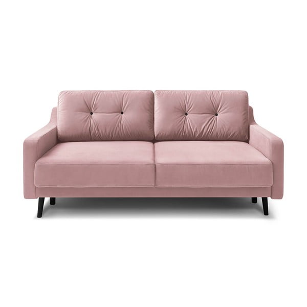 Canapea extensibilă cu 3 locuri, catifea Bobochic Paris Torp, roz deschis